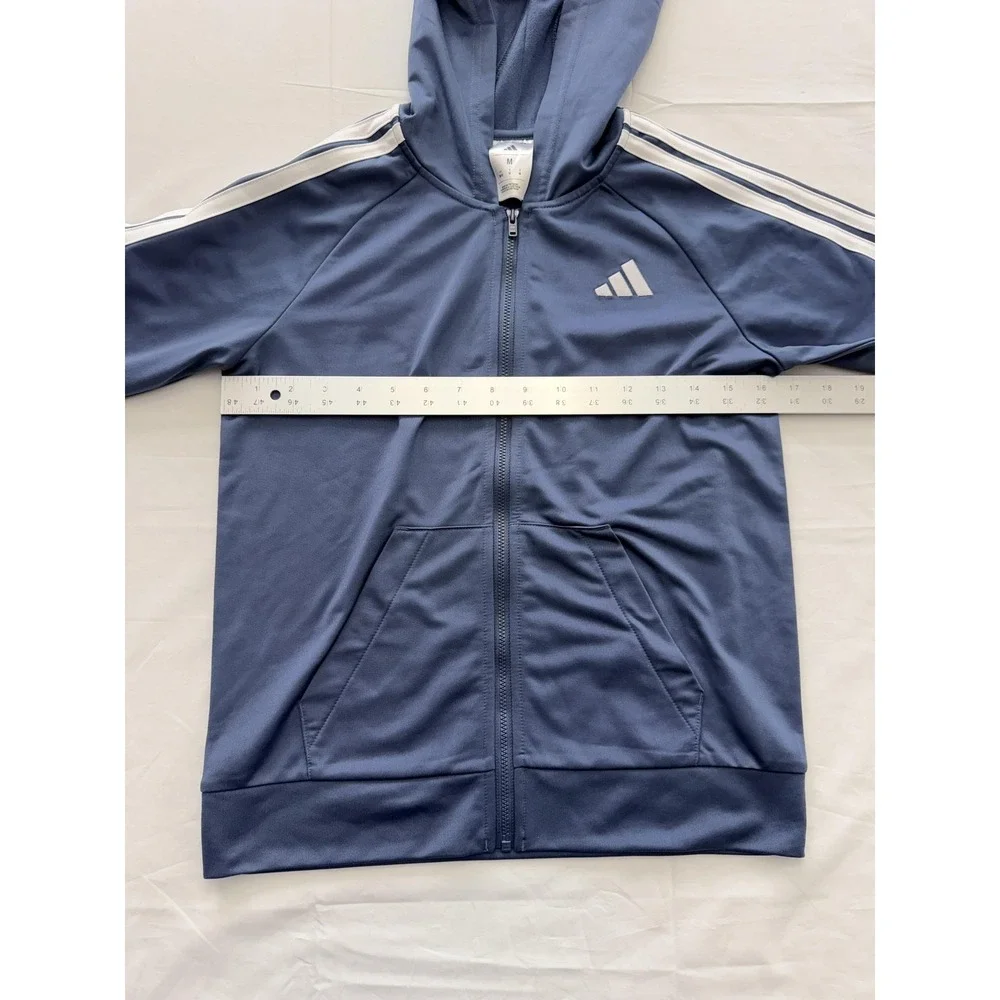 Adidas Track Jacket‎ Kids 10-12 Blue Hooded Full Zip 3-Stripes Athletic Training